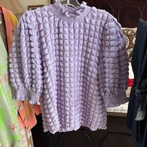 Lilac Textured Puff Sleeve Sweater